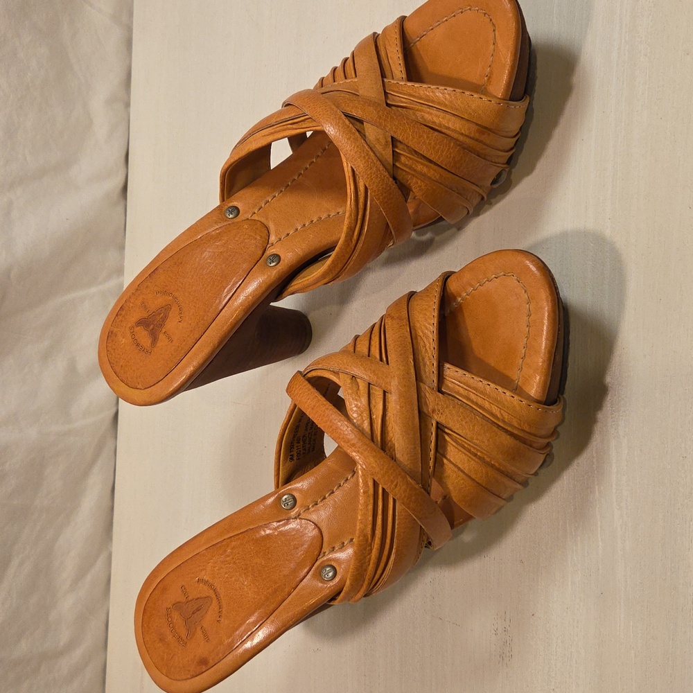 Frye Tan Leather Strappy High-Heel Mules